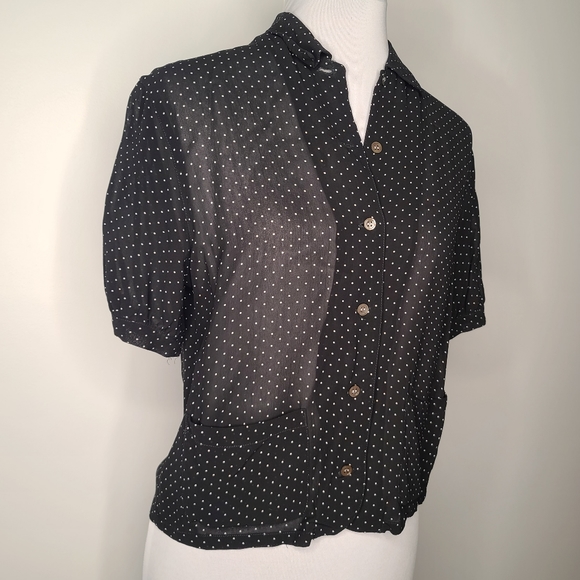 Esprit Collection Sheer Polka Dot Button Down Top Black Size S Small - Picture 5 of 7